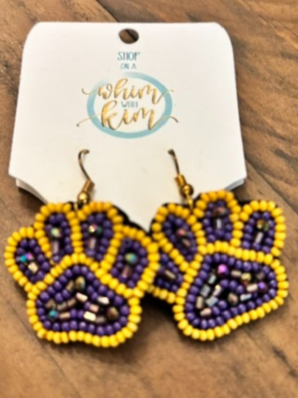 Purple & Gold Bulldog Paw Beaded Earrings – Game Day Team Spirit
